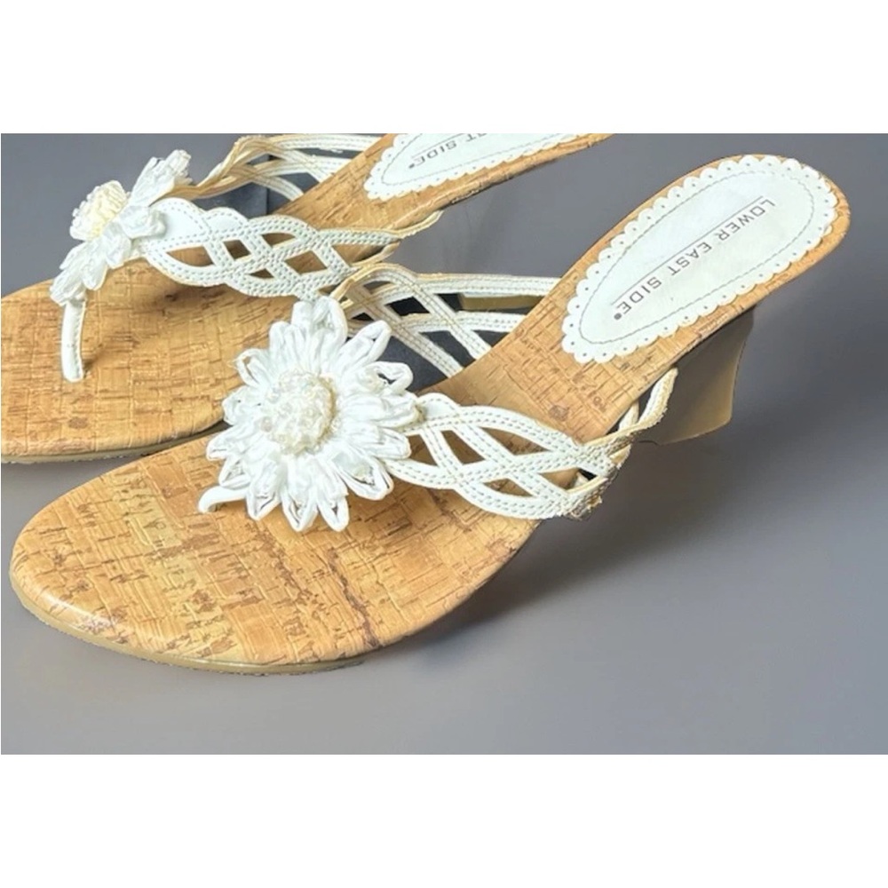 Lower East Side Women's Cream Floral Wedge Sandals - Picture 6 of 13